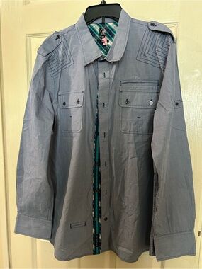 Men's Light Blue Military Jacket-Style Shirt by Cavi